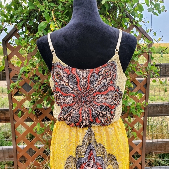 Stilettos Ombre Orange & Yellow Patterned Maxi Lace Women's Dress Size Large EUC - Picture 9 of 14